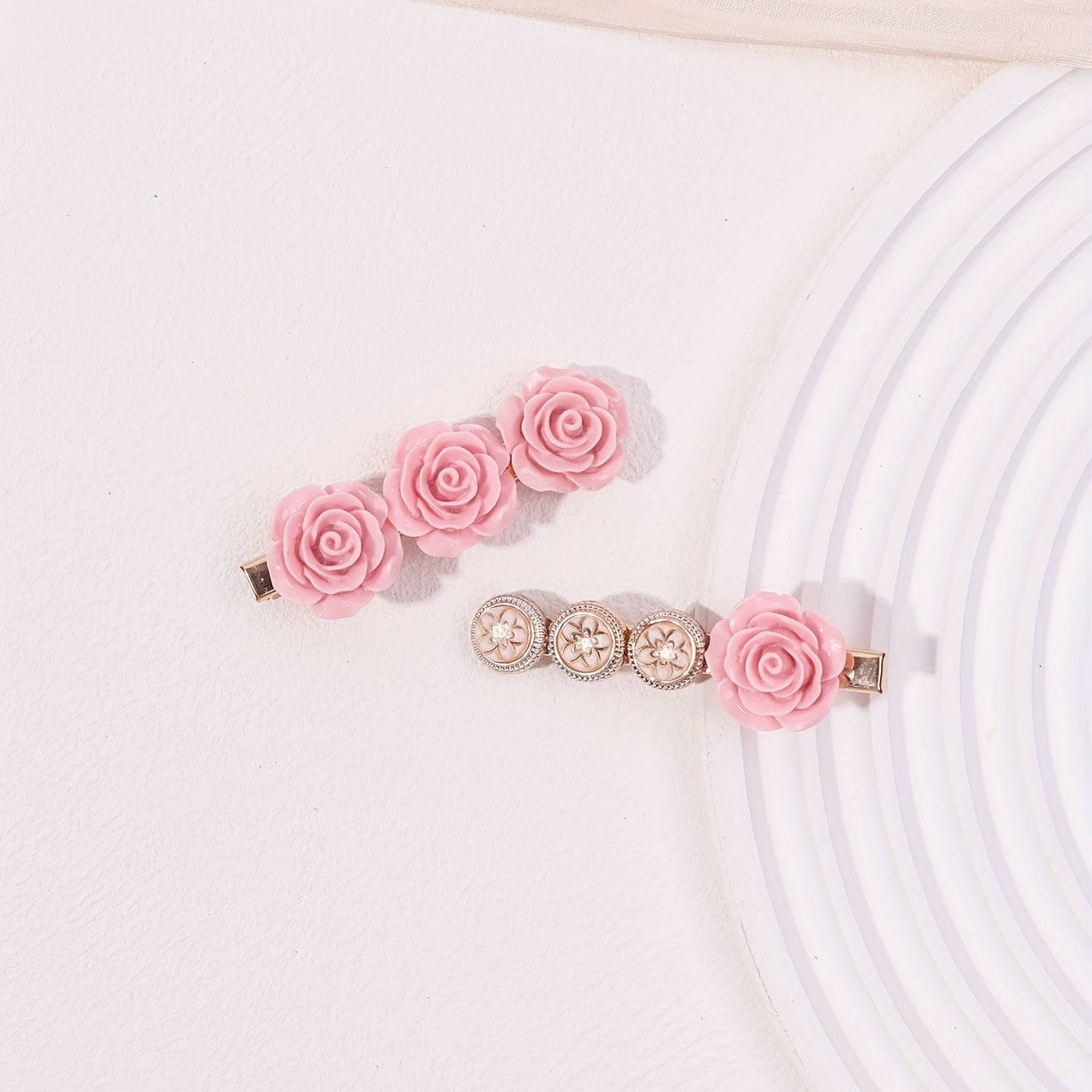 Pink Flower Hair Clip Sweet Duck Billed Clip For Bangs