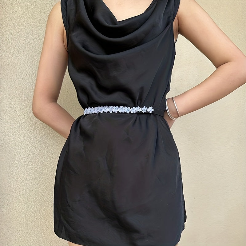 Thin Flower Decor Belt Elastic Waistband Classic Dress Girdle