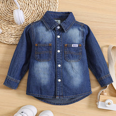 Boy's Denim Cotton Shirt Casual Lapel Button Up Long Sleeve Shirt