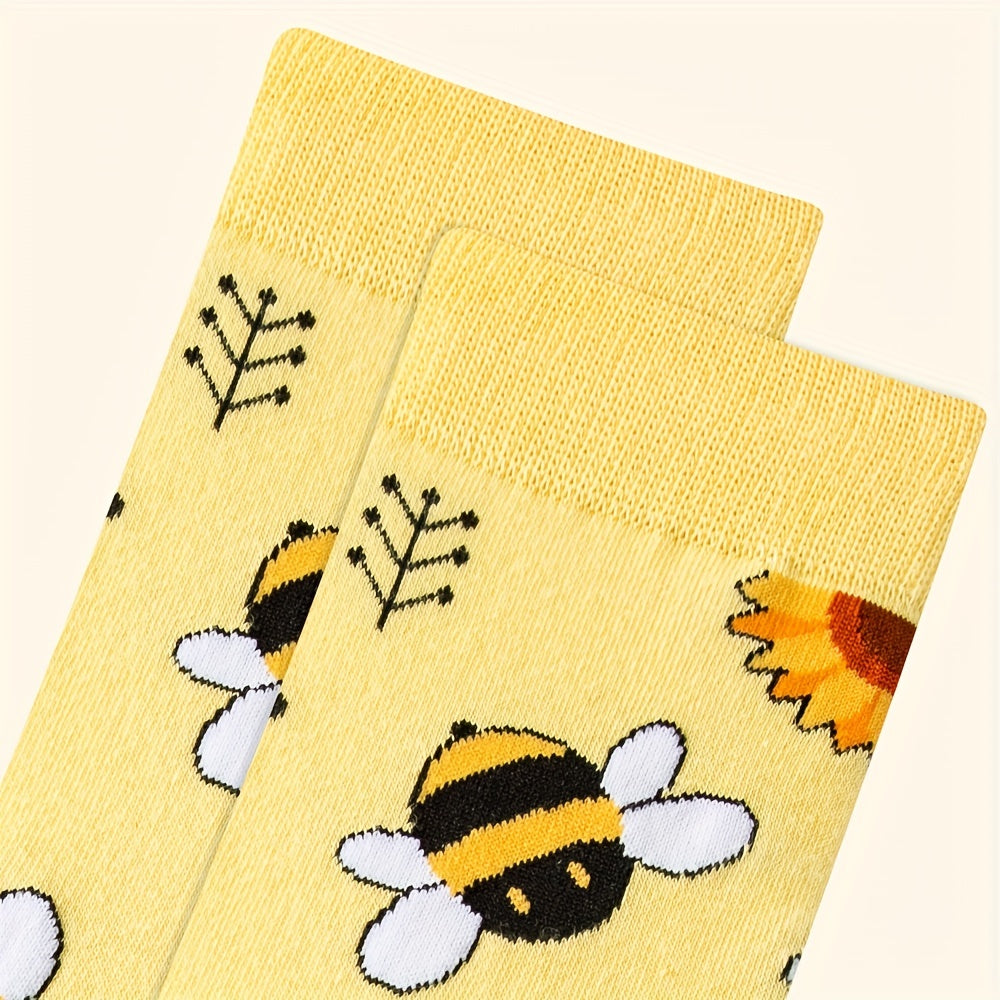 Cartoon Bee Print Socks Mid Tube Stockings