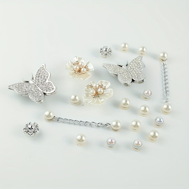 20pcs Shoe Charms Set Diamond Butterfly Flower Pearl Decor
