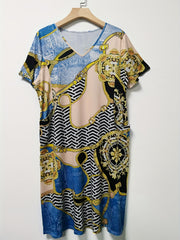 Women's Plus Baroque Print V Neck Dress with Pockets
