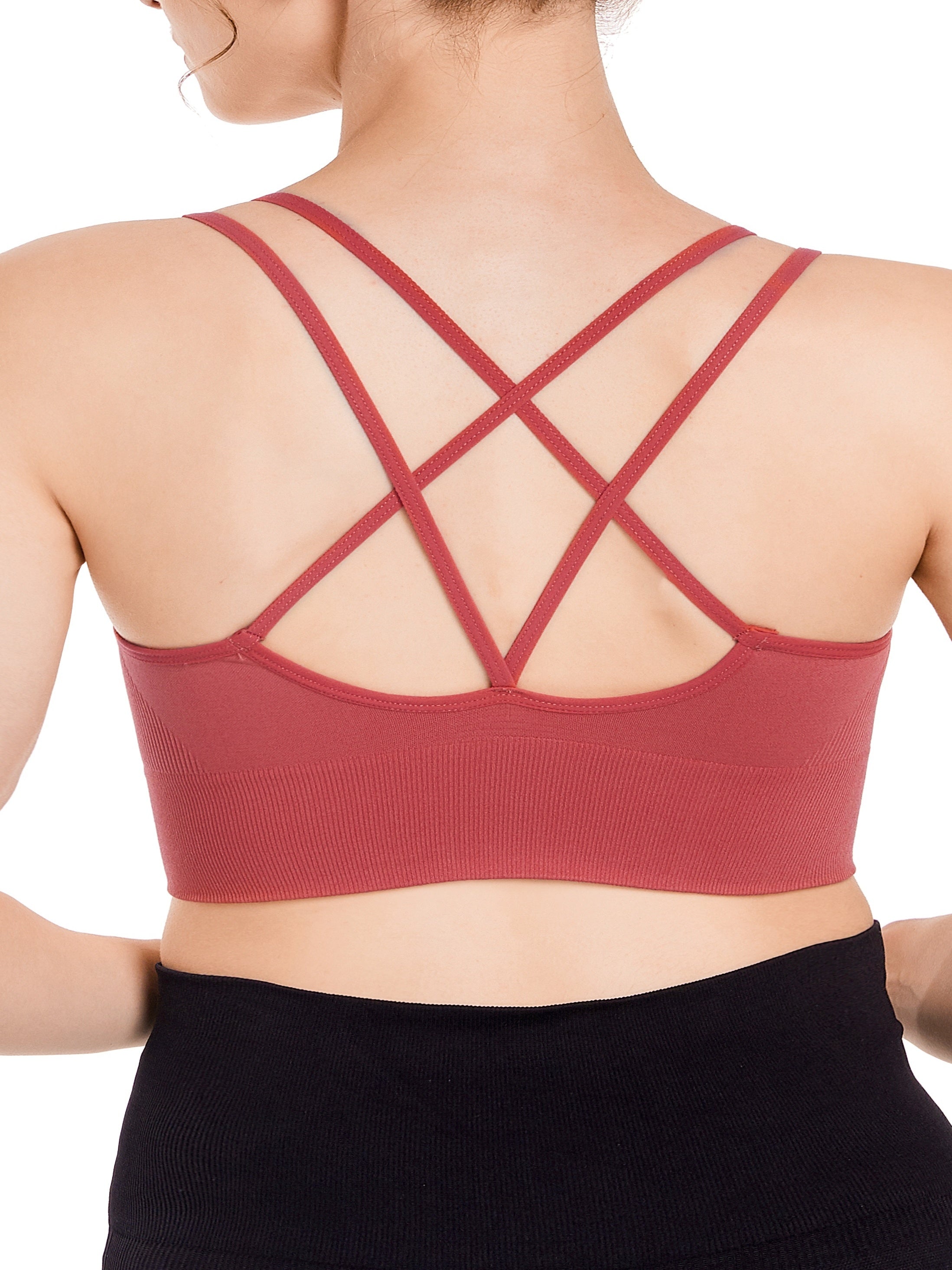  Sports Bra Solid Round Neck High Stretch Bra