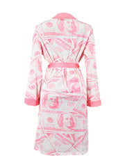 Pop Art Print Long Sleeve Open Front Plus Size Dress