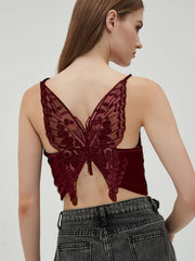 Butterfly Embroidered Cami Top Sleeveless V Neck Summer Top