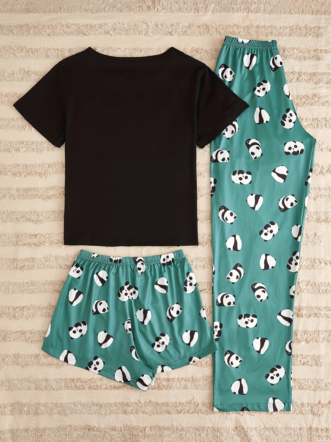 Panda Print Pajama Set Short Sleeve Top & Shorts Lounge Pants Women's Sleepwear