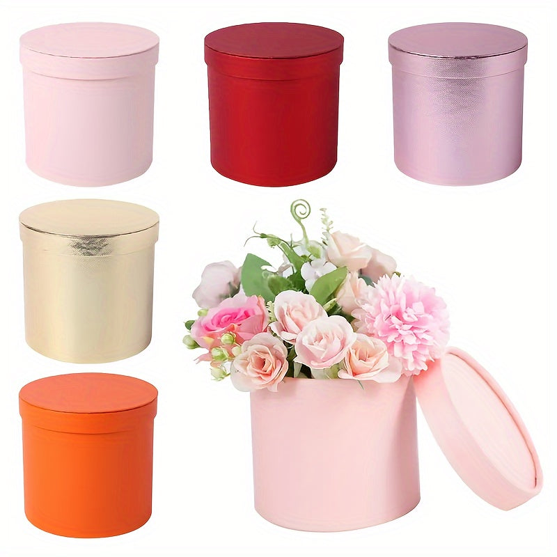 1pc Round Flower Bucket Cardboard Flower Box Bouquet Packaging Florist Supplies