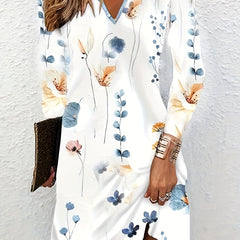  Floral Print Long Sleeve Stretch Dress