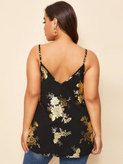  Golden Floral Print V Neck Cami Top