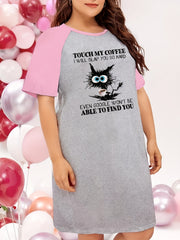  Cat Print Short Sleeve Tee Sleep Dress