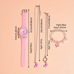Butterfly Kids' Quartz Watch with Silicone Strap LED Light Bracelet Set