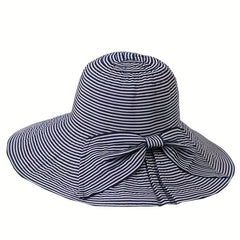Pinstripe Wide Brim Bow Hat for Spring & Summer