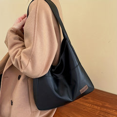 Retro Casual Hobo Bag Large Capacity Solid PU Shoulder Bag Women's Tote Bag