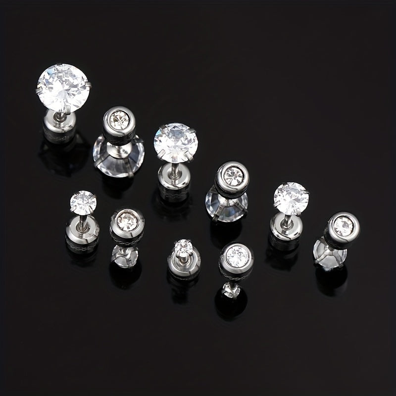 Rainbow Zircon Titanium Steel Stud Earrings Hypoallergenic Spiral Stud Earrings