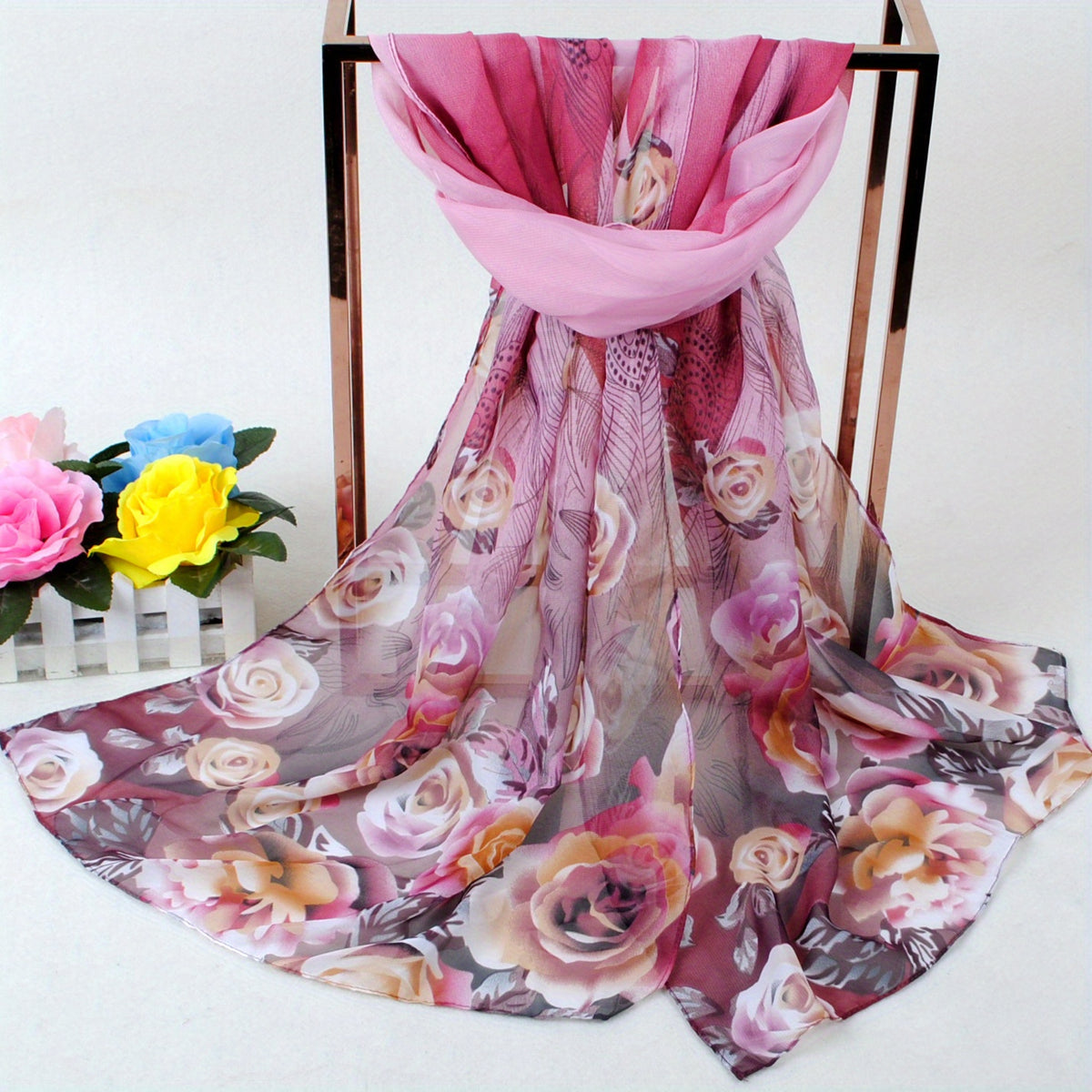Peacock Floral Print Silk Scarf Wrap Casual Head Wrap Gift For Mother's
