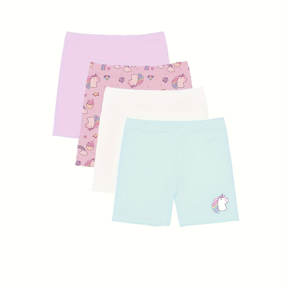 4pcs Girl's Cartoon Print Comfy Bike Shorts Safety Set