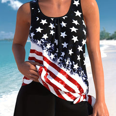  Independence Casual Tankini Set Women's Plus Flag Print Tie...