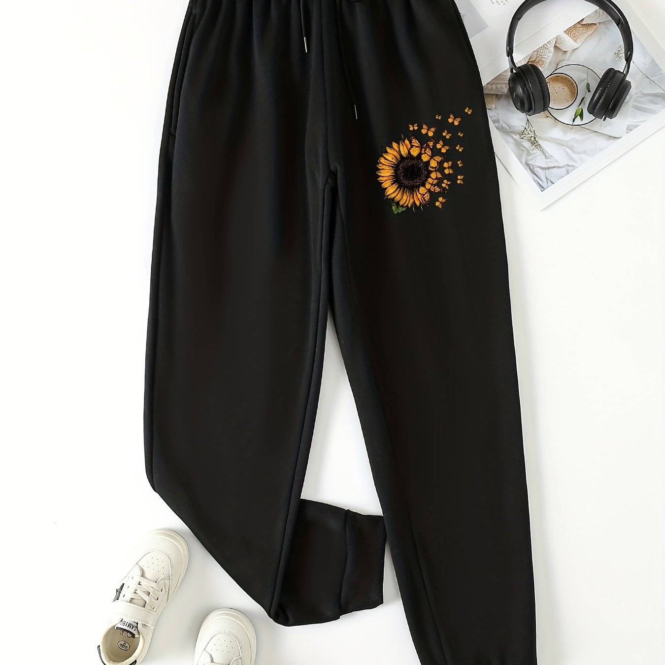 Floral & Butterfly Print Joggers Casual Drawstring Jogger For Spring & Fall