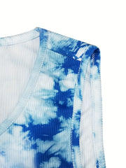 Graphic Print Ribbed Tank Top Y2K Crew Neck Summer Sleeveless Top Women's