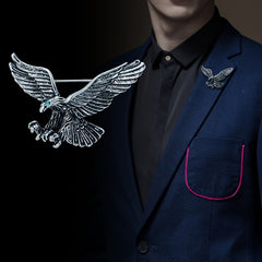 Vintage Eagle Brooch Men's Domineering Animal Pin Rhinestone Wings Chain Brooch
