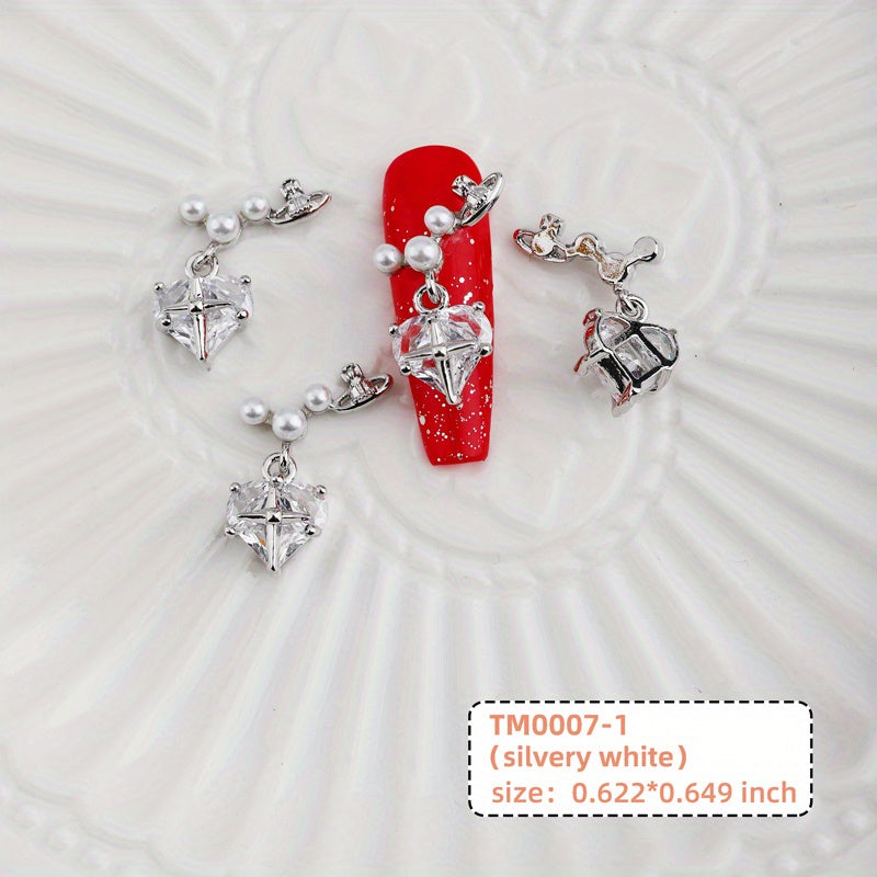 Heart Pearl Crystal Gems Nail Charms 2 Pcs