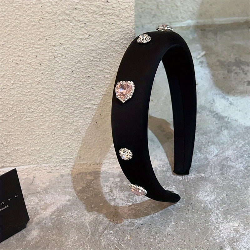 Y2K Pink Rhinestone Headband Satin Hair Band for Women Girls