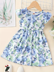 Summer Ruffle Short Sleeve Floral Tropical Dress Toddler Girls