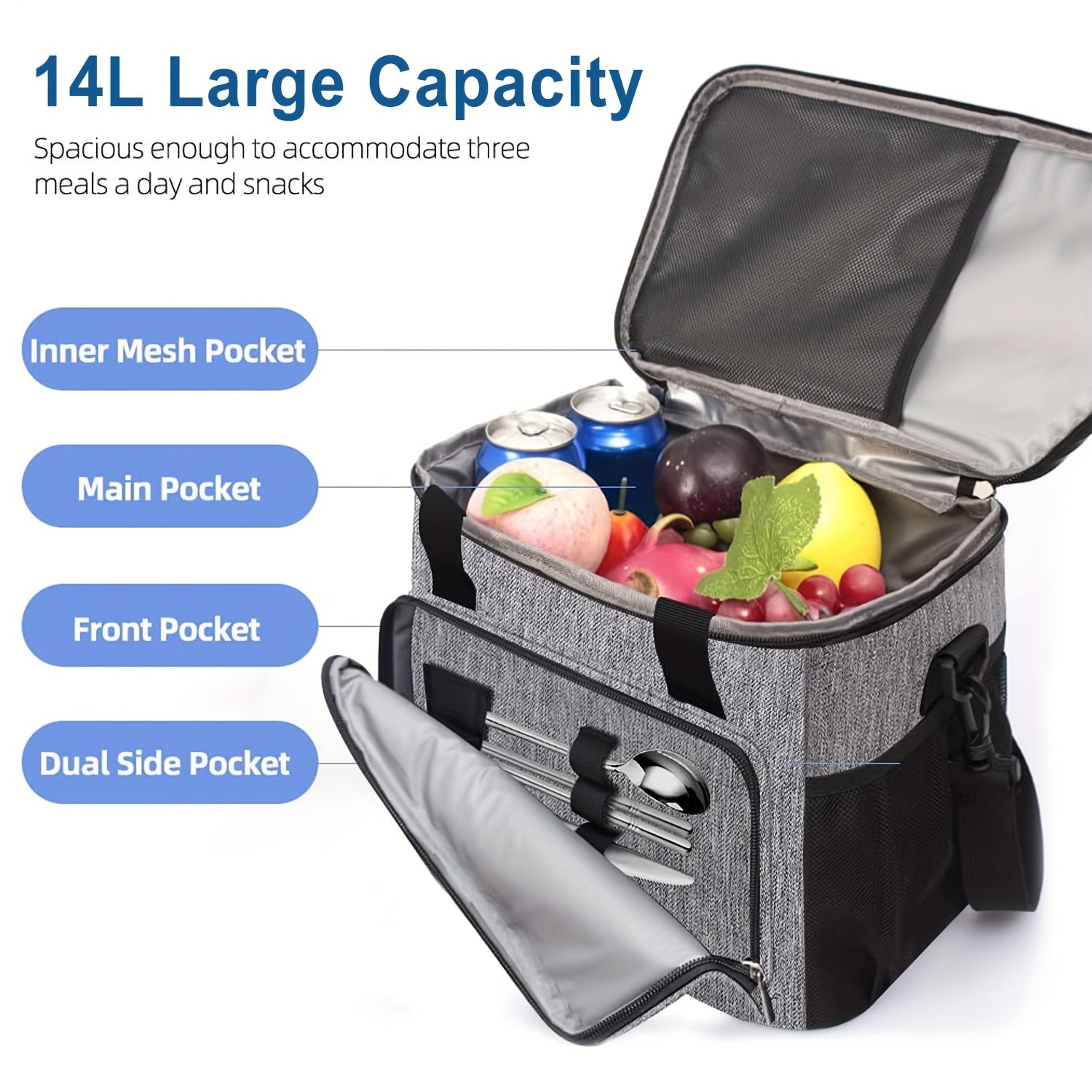 14L Large Insulated Bag Soft Cooler Bag For Women & Men