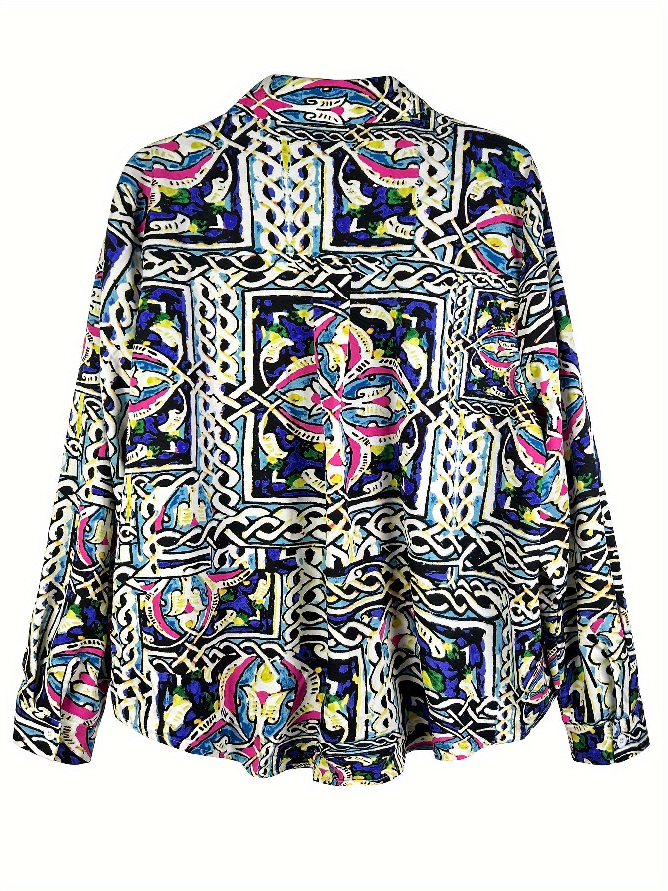  Boho Blouse Women's Plus Scarf Print Long Sleeve Button Up