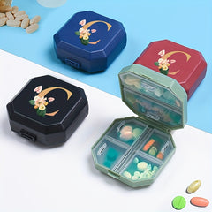 6 Compartment Pill Box C Letter Print Portable Medicine Dispensing Box