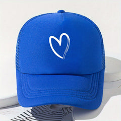 Heart Printed Trucker Hat Candy Mesh Dad Hat Baseball Cap for Women Men