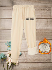  Women's Slogan Print Fleece Trousers