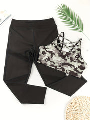  Camo Criss Cross Bra & Mesh Leggings Set