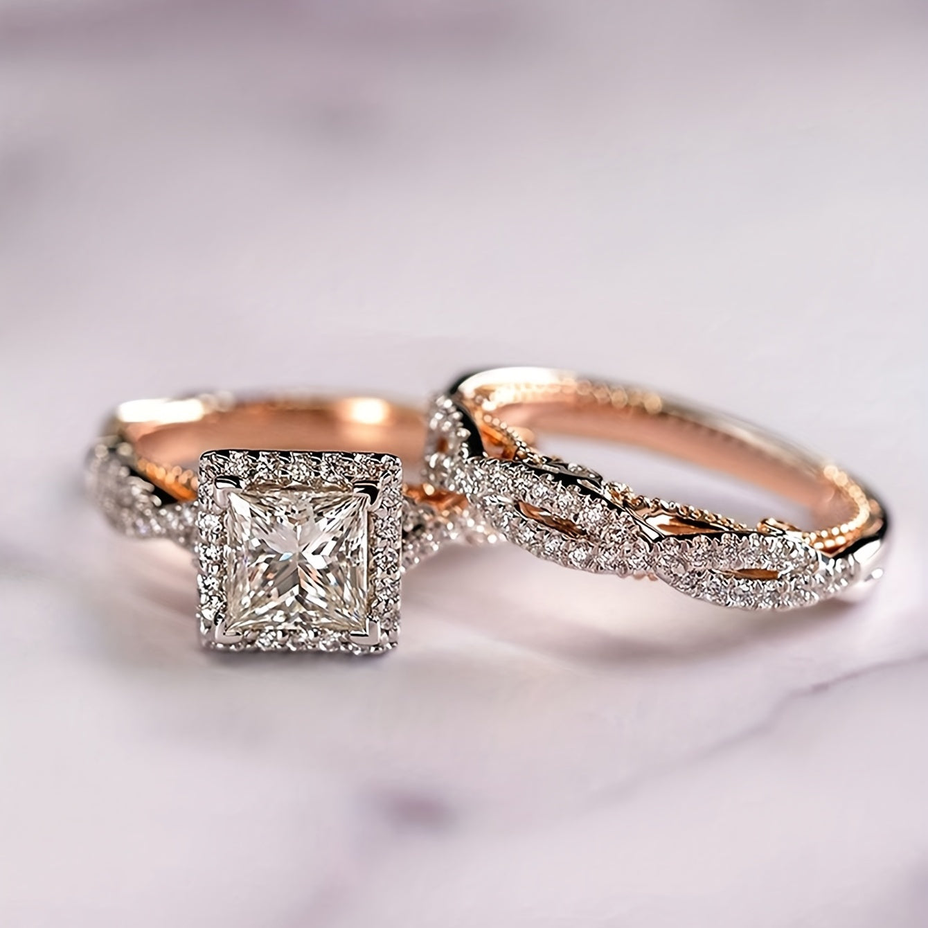 Men's Two Tone Zirconia Wedding Rings Set