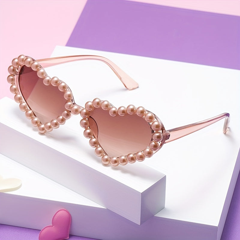 Faux Pearl Heart Sunglasses for Women Girls UV400 Sun Shades