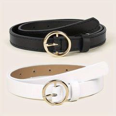2pcs Round Pin Buckle Belt & PU Belt for Women