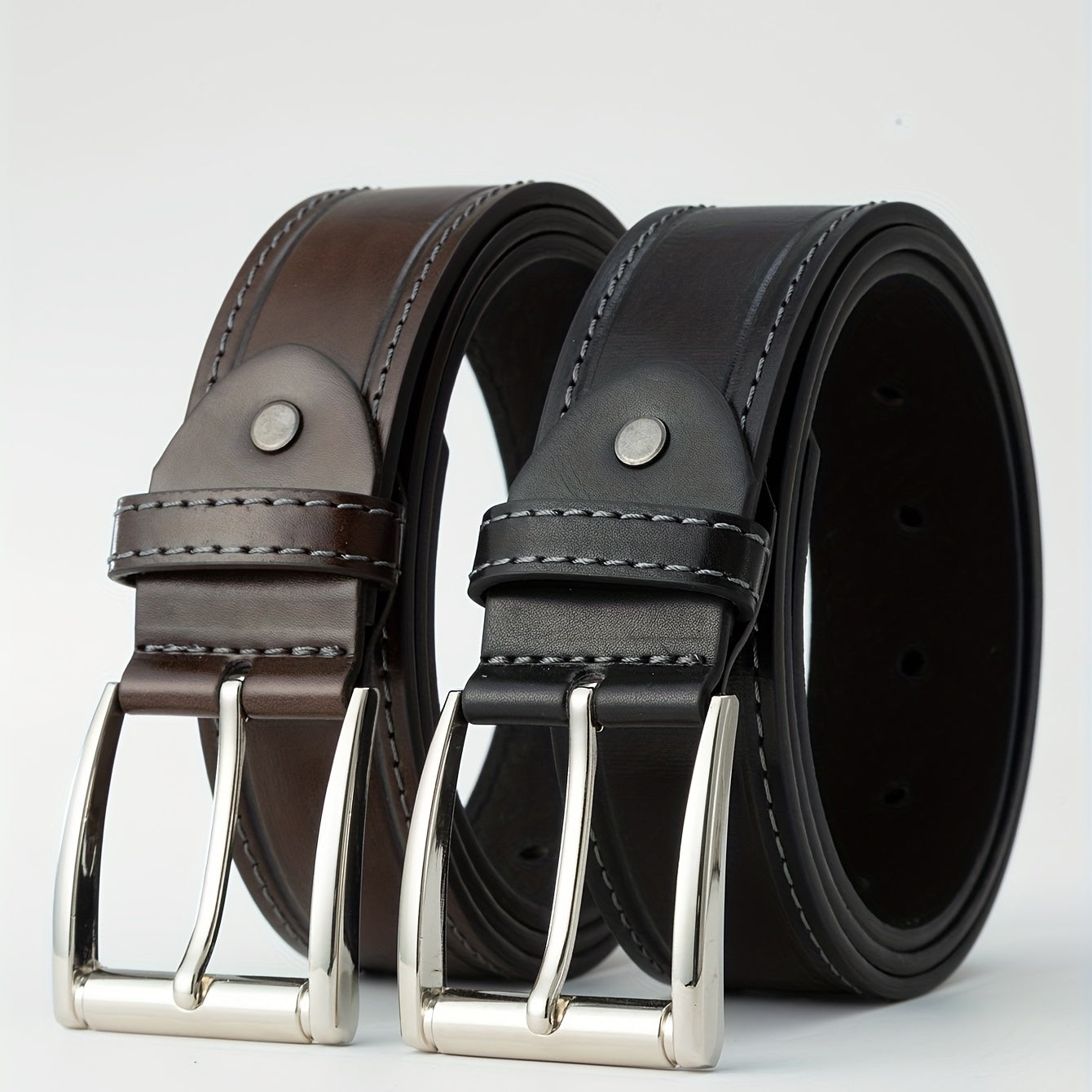 Men's Single Jacket Dress Belt Casual Alloy Pin Buckle PU Leather Belt