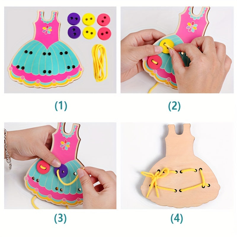 BEYTOON Wooden Skirt Threading Board Educational Toy