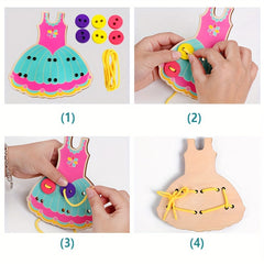 BEYTOON Wooden Skirt Threading Board Educational Toy