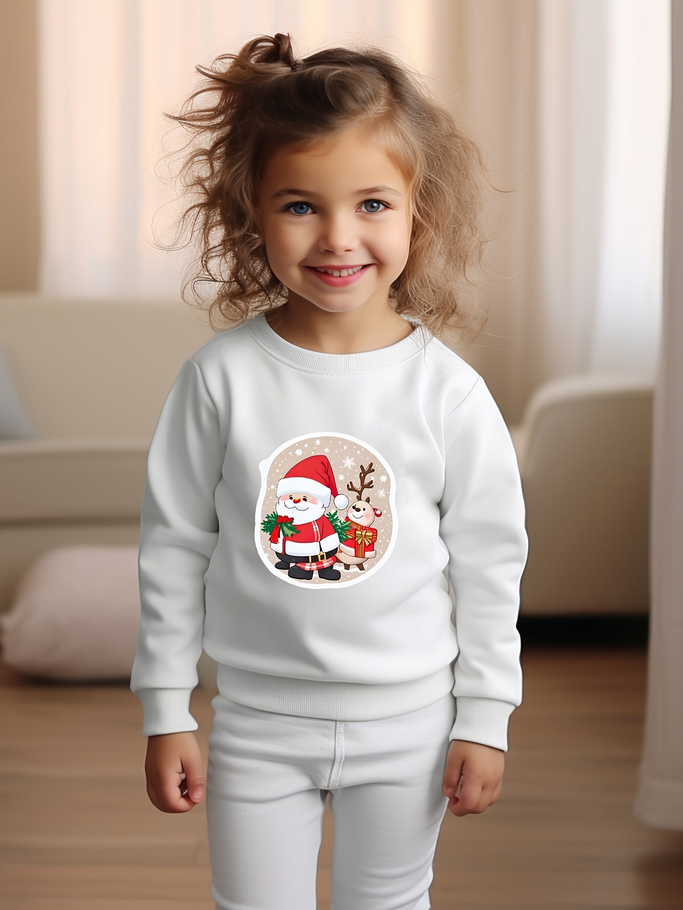 Merry Christmas Santa Print Girls Sweatshirt