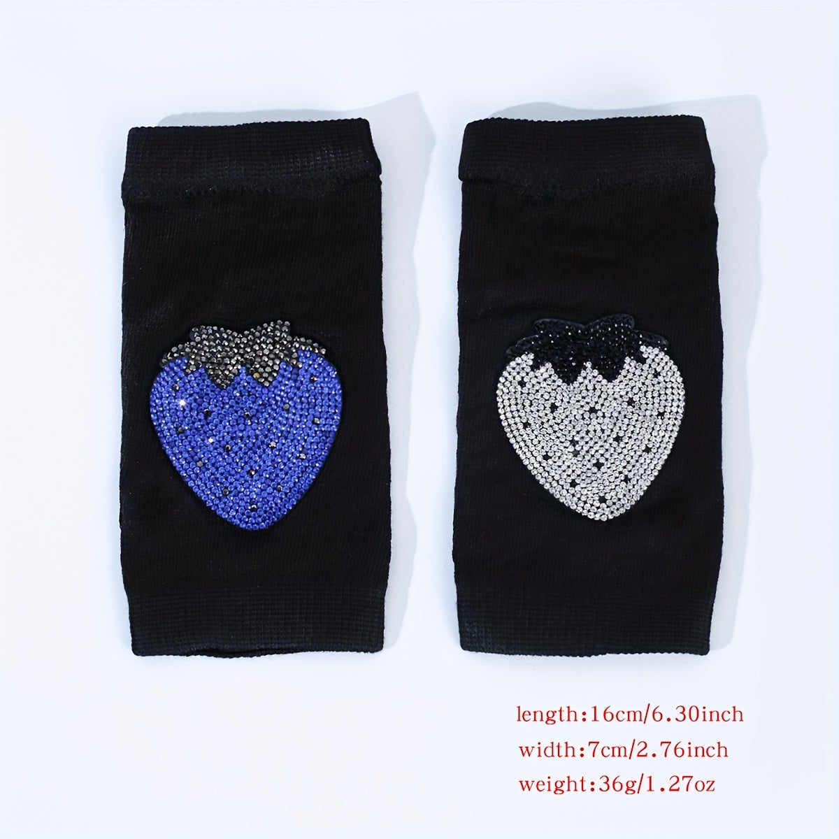Rhinestone Strawberry Y2K Gloves Hip Hop Fingerless Knitted Gloves