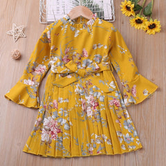 Girls' Botanical Print Long Sleeve Dress