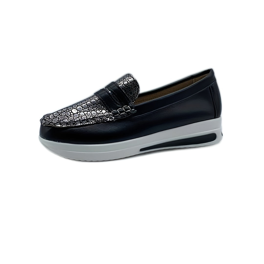 Women's Platform Slip-on Loafers Round Toe Soft Sole Shoes