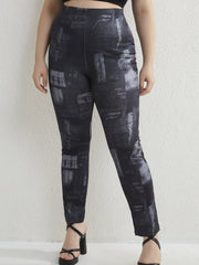  Colorblock Denim Print Stretch Leggings