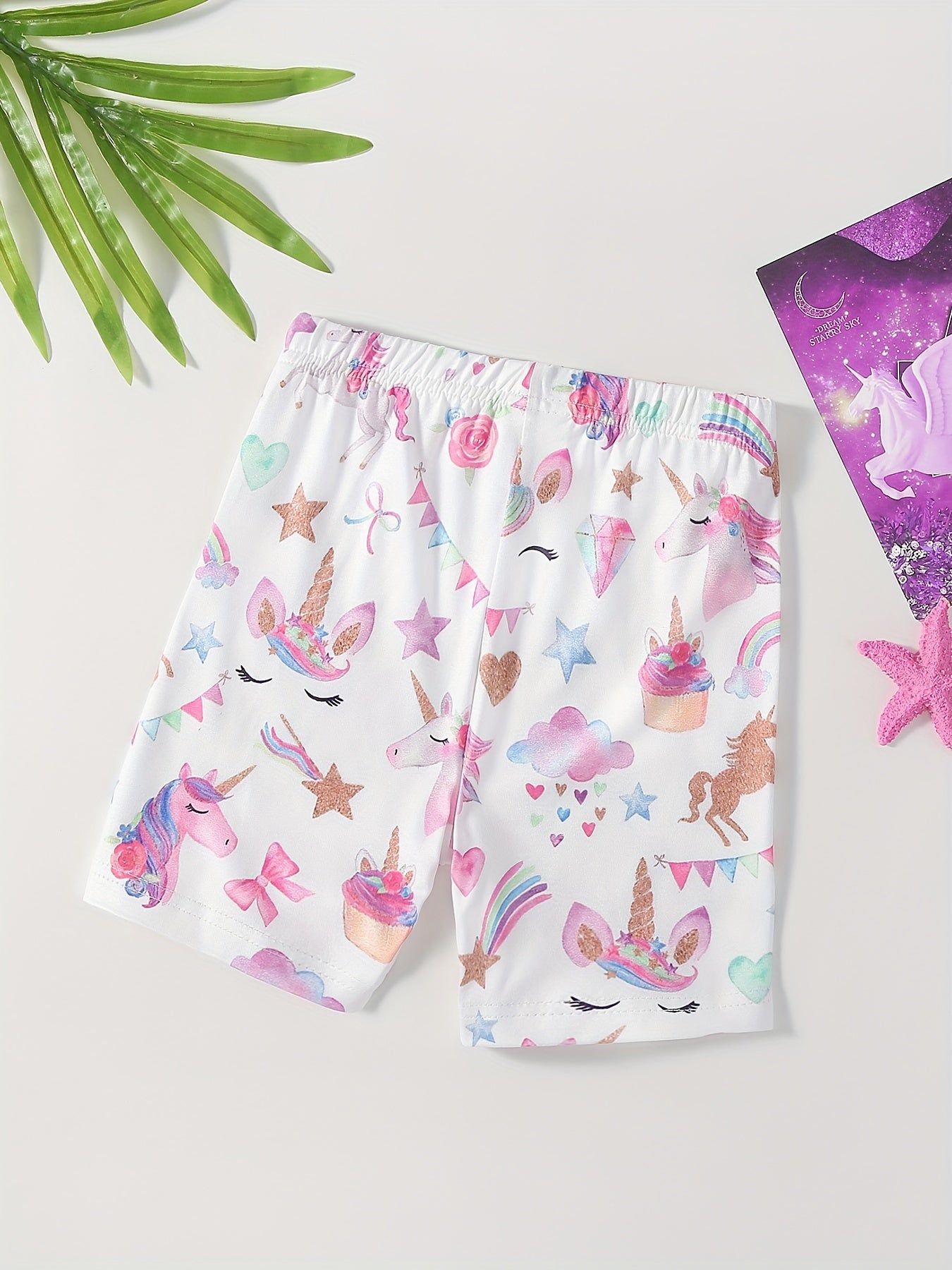 Rainbow Clouds Print Girls Bike Shorts Under Shorts Casual Outwear