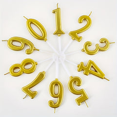 Golden Birthday Candles with Base for Cake Decoration - Party Supplies