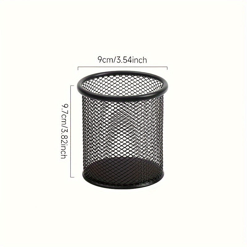 Iron Pen Holder Round Hollow Metal Desktop Office Storage Box