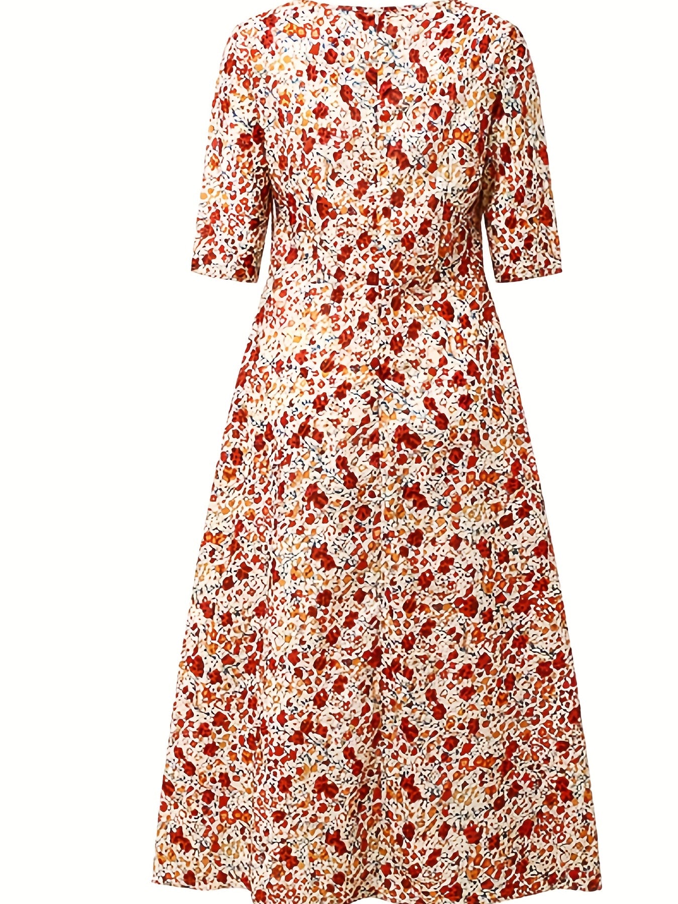 Plus Size Ditsy Print Maxi Dress Half Sleeve Round Neck