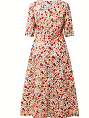 Plus Size Ditsy Print Maxi Dress Half Sleeve Round Neck