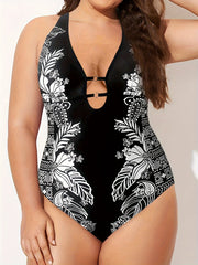  Paisley & Geo Print Halter One Piece Swimsuit